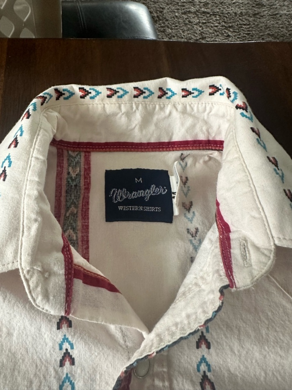 Wrangler Cream Western Pearl Snap Shirt with Teal & Maroon